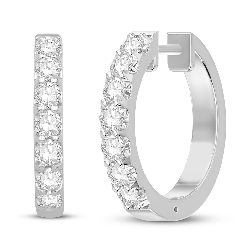 Main Image 1 of Diamond Hoop Earrings 3/4 ct tw Round 14K White Gold