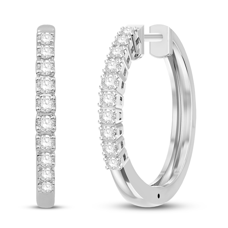 Main Image 1 of Diamond Hoop Earrings 1/4 ct tw Round 10K White Gold