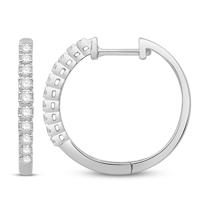 Main Image 2 of Diamond Hoop Earrings 1/4 ct tw Round 10K White Gold