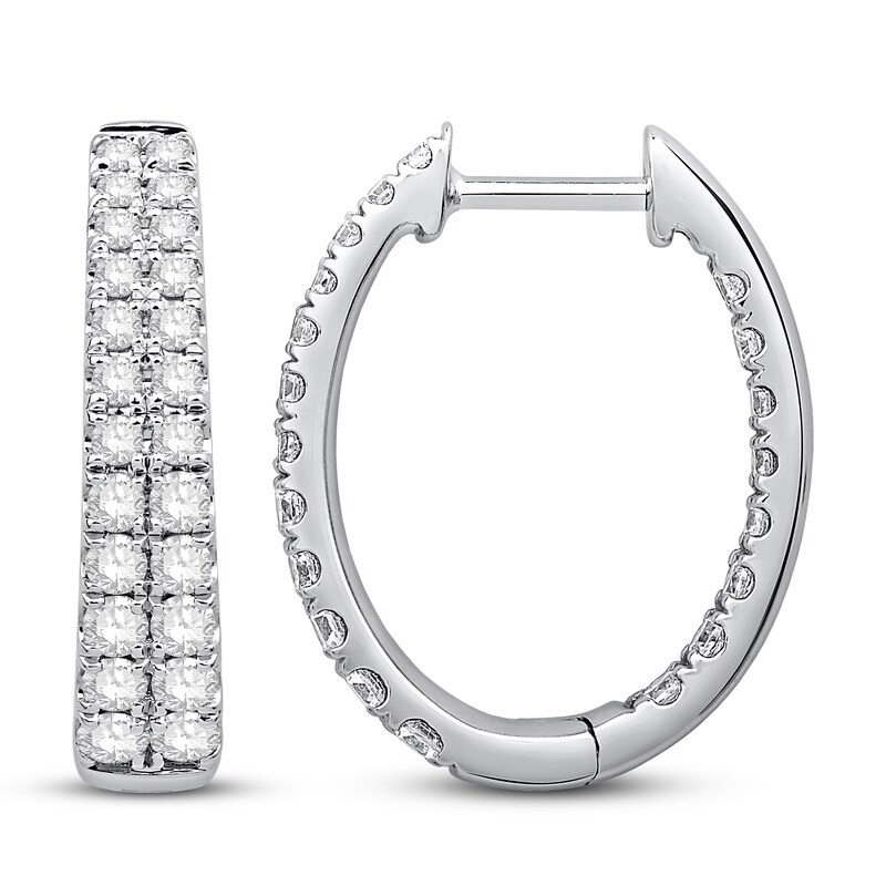 Main Image 2 of Diamond Hoop Earrings 1 1/4 ct tw Round 14K White Gold