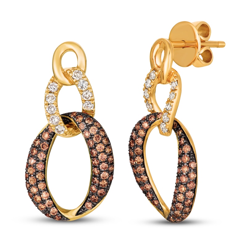 Main Image 1 of Le Vian Chocolate Diamond Earrings 1-1/8 ct tw Round 14K Honey Gold