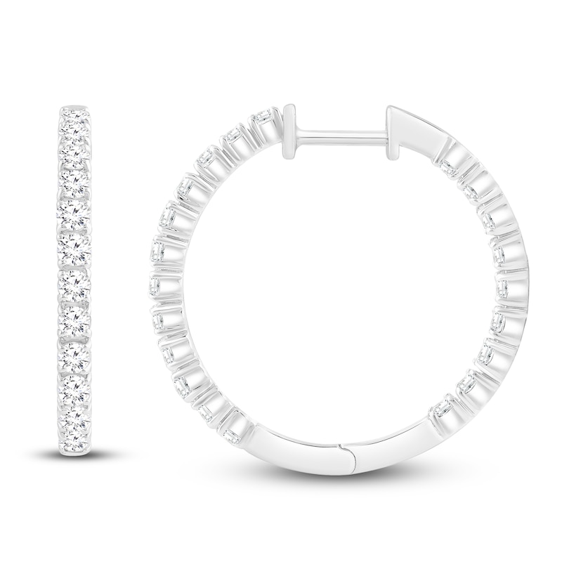 Diamond Hoop Earrings 1 ct tw Round 14K White Gold