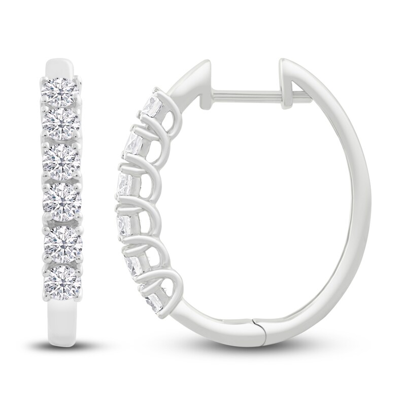 Diamond Hoop Earrings 1 ct tw Round 14K White Gold