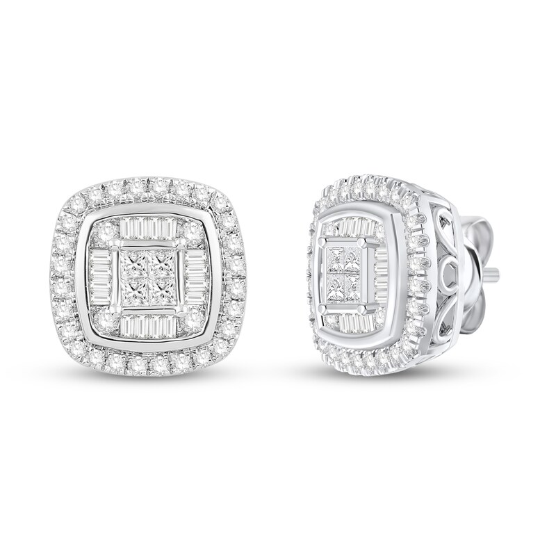 Main Image 1 of Diamond Stud Earrings 7/8 ct tw Round 14K White Gold