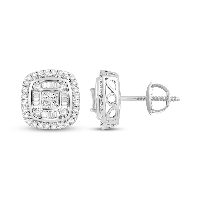 Main Image 2 of Diamond Stud Earrings 7/8 ct tw Round 14K White Gold