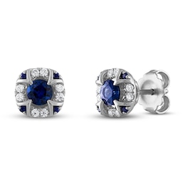 Vera Wang WISH Blue Sapphire Stud Earrings 1/4 ct tw Diamonds 10K White Gold