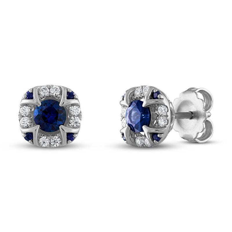 Main Image 1 of Vera Wang WISH Blue Sapphire Stud Earrings 1/6 ct tw Diamonds 10K White Gold