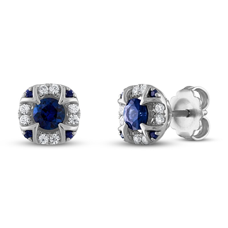 Vera Wang WISH Blue Sapphire Stud Earrings 1/6 ct tw Diamonds 10K White Gold