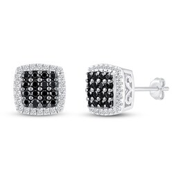 Black & White Diamond Stud Earrings 1/2 ct tw Round Sterling Silver