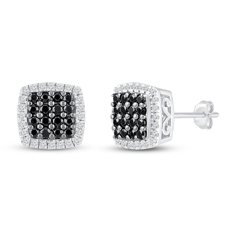 Main Image 1 of Black & White Diamond Stud Earrings 1/2 ct tw Round Sterling Silver
