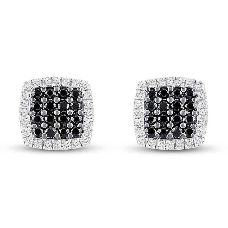 Main Image 3 of Black & White Diamond Stud Earrings 1/2 ct tw Round Sterling Silver