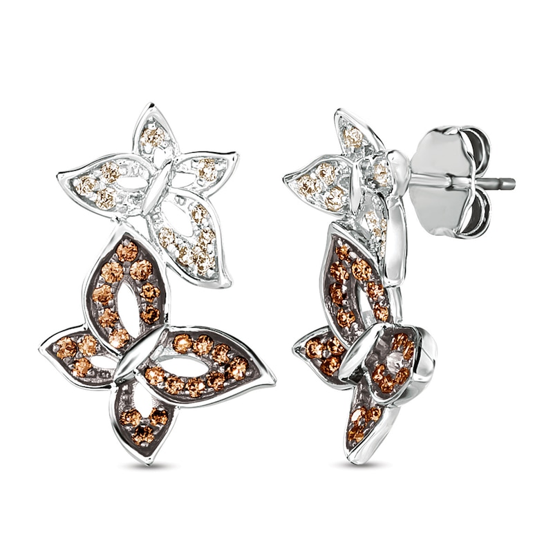 Main Image 1 of Le Vian Diamond Butterfly Earrings 1/3 ct tw Round 14K Vanilla Gold
