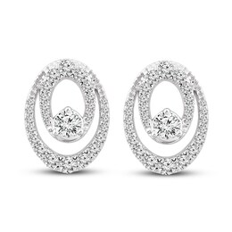 Closer Together Diamond Stud Earrings 1 ct tw Oval 14K White Gold