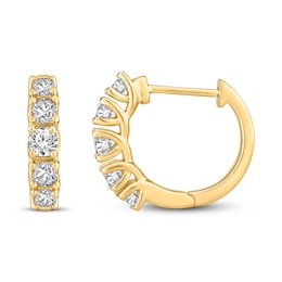 Hearts Desire Diamond Hoop Earrings 1 ct tw Round 18K Yellow Gold