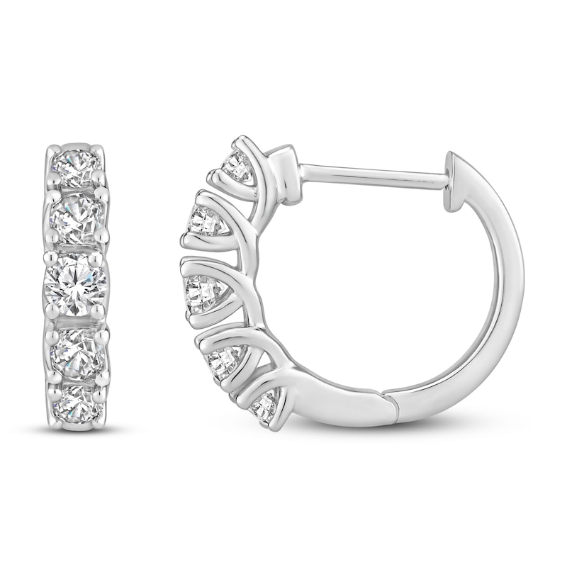 Main Image 1 of Diamond Hoop Earrings 1 ct tw Round 18K White Gold