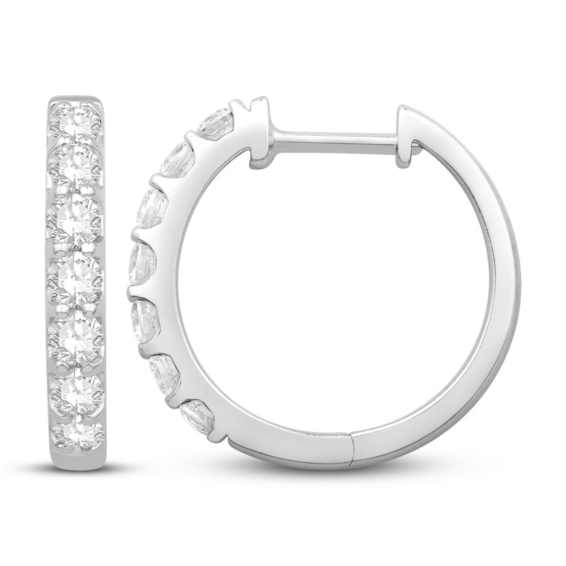 Main Image 2 of Diamond Hoop Earrings 3/4 ct tw Round 14K White Gold
