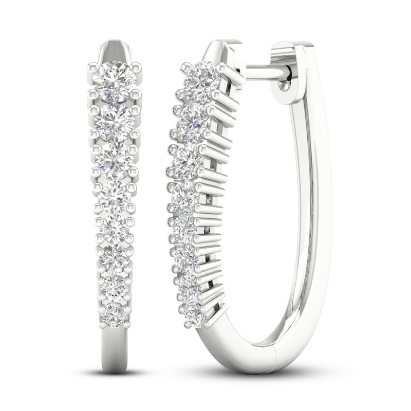 Main Image 1 of Lab-Grown Diamond Hoop Earrings 1 ct tw Round 14K White Gold