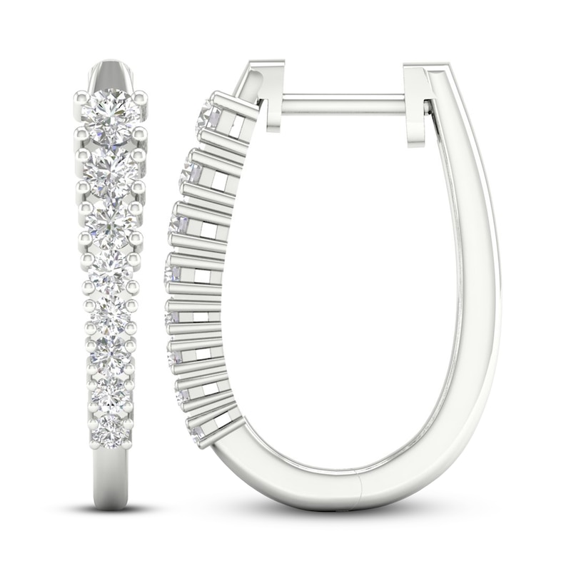 Main Image 2 of Lab-Grown Diamond Hoop Earrings 1 ct tw Round 14K White Gold