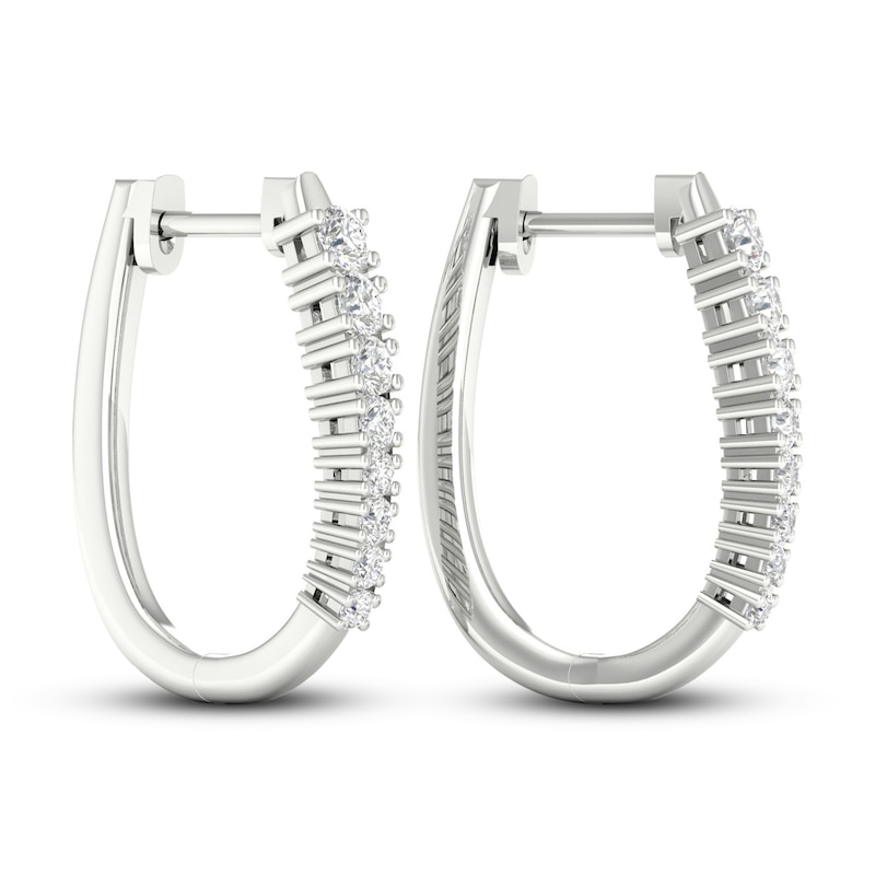 Main Image 3 of Lab-Grown Diamond Hoop Earrings 1 ct tw Round 14K White Gold