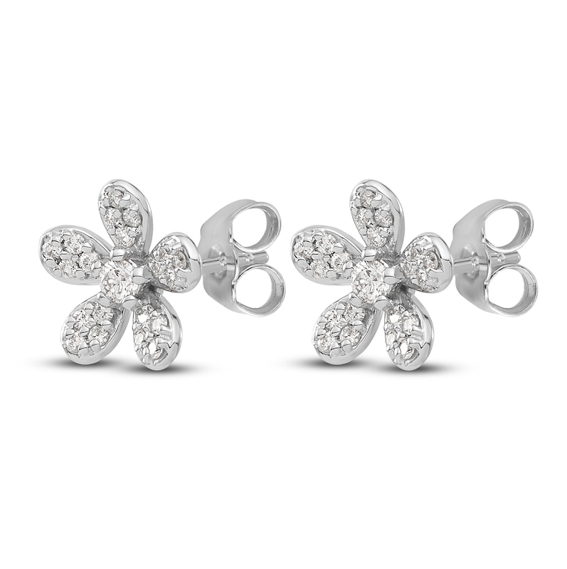 Main Image 1 of Diamond Flower Stud Earrings 1/4 ct tw Round 14K White Gold