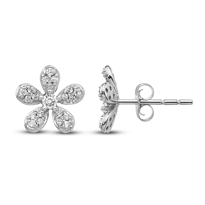 Main Image 2 of Diamond Flower Stud Earrings 1/4 ct tw Round 14K White Gold