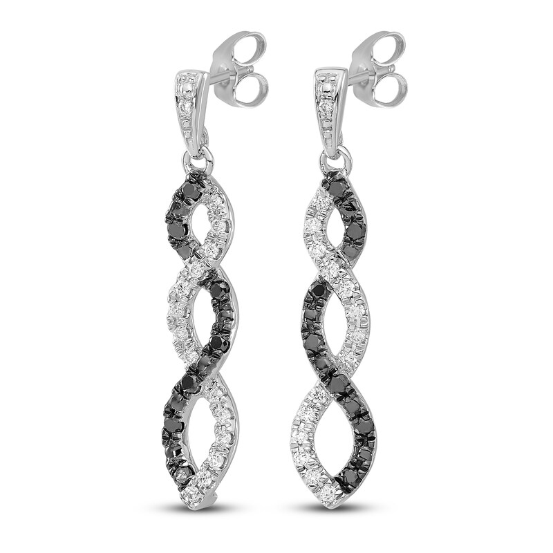 Main Image 1 of Black & White Diamond Dangle Earrings 1/4 ct tw Round 14K White Gold