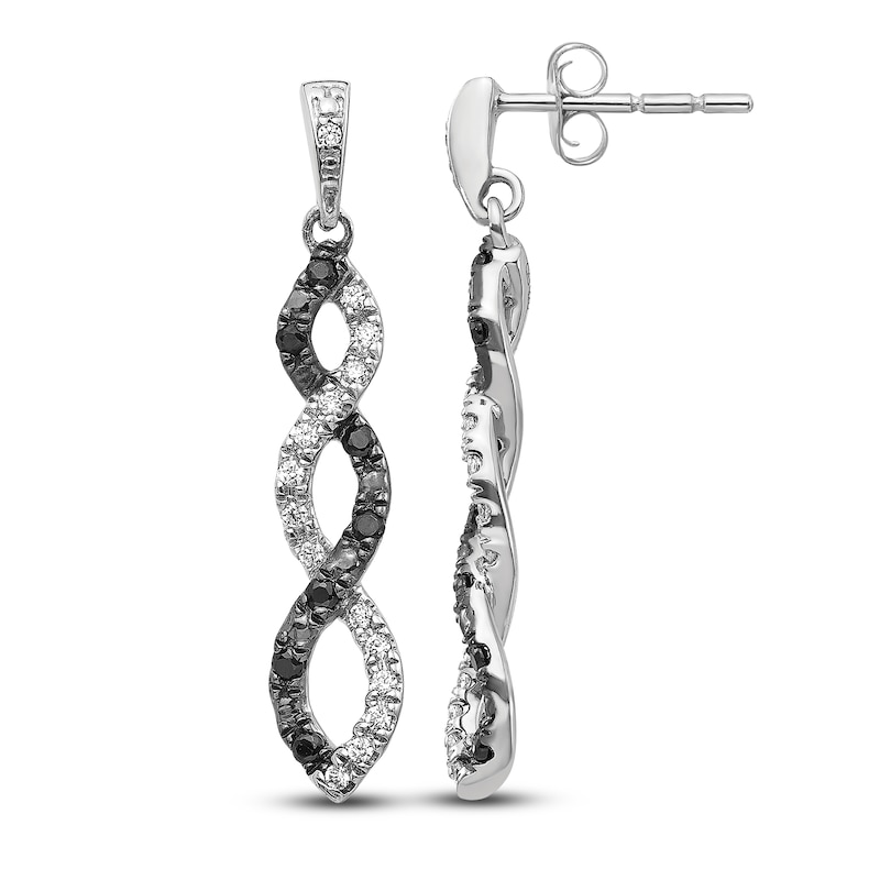 Main Image 2 of Black & White Diamond Dangle Earrings 1/4 ct tw Round 14K White Gold