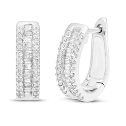 Diamond Hoop Earrings 1/4 ct tw Round/Baguette 10K White Gold