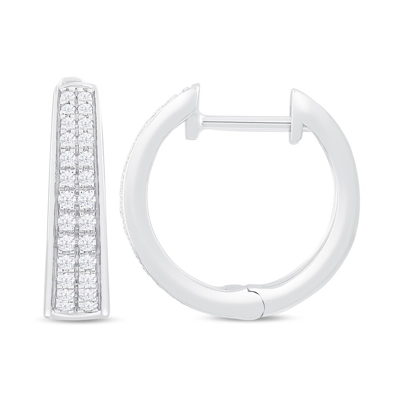 Main Image 1 of Diamond Hoop Earrings 1/4 ct tw Round 10K White Gold