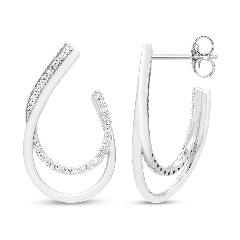 Main Image 2 of Diamond Open Hoop Earrings 1/2 ct tw Round 10K White Gold