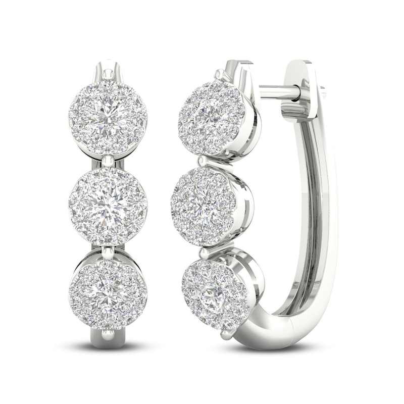 Main Image 1 of Diamond Hoop Earrings 1 ct tw Round 10K White Gold