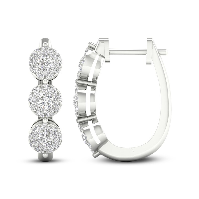 Main Image 2 of Diamond Hoop Earrings 1 ct tw Round 10K White Gold