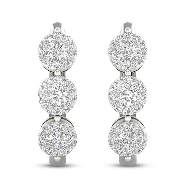 Main Image 3 of Diamond Hoop Earrings 1 ct tw Round 10K White Gold