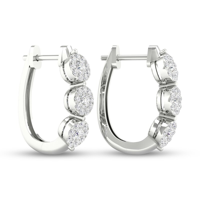 Main Image 4 of Diamond Hoop Earrings 1 ct tw Round 10K White Gold