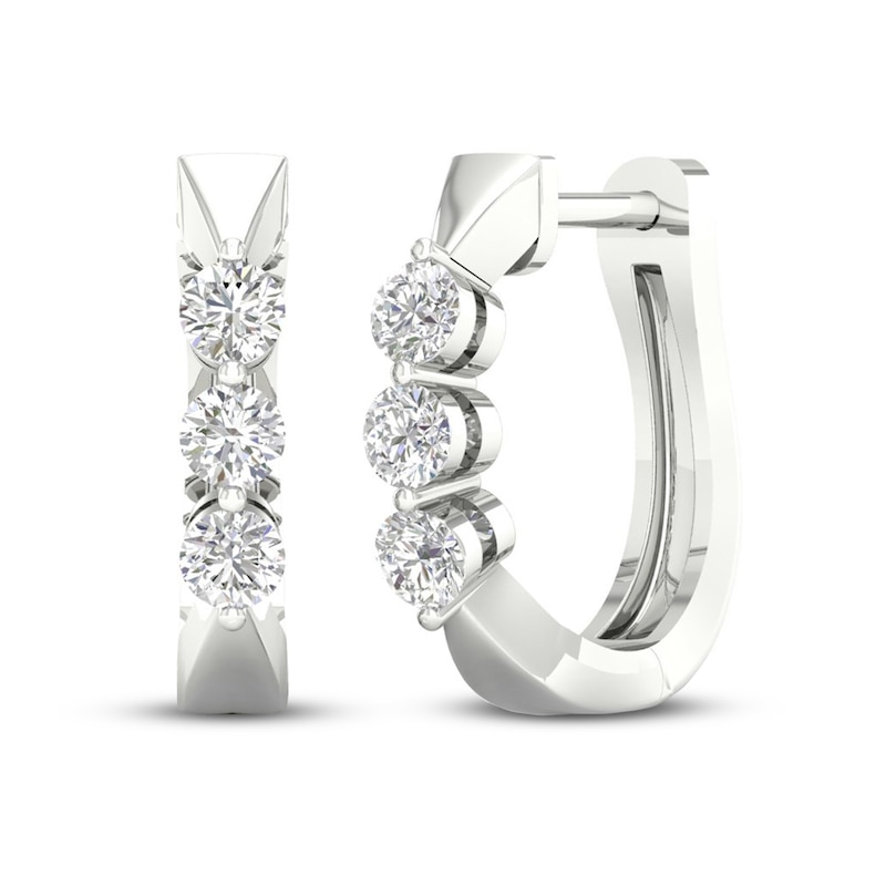 Main Image 1 of Diamond Hoop Earrings 1/4 ct tw Round 10K White Gold