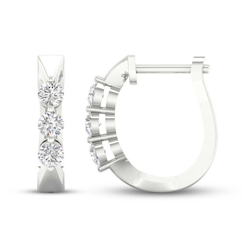 Main Image 2 of Diamond Hoop Earrings 1/4 ct tw Round 10K White Gold