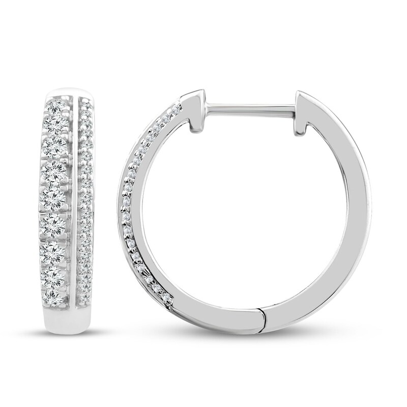 Main Image 1 of Diamond Hoop Earrings 3/8 ct tw Round 10K White Gold