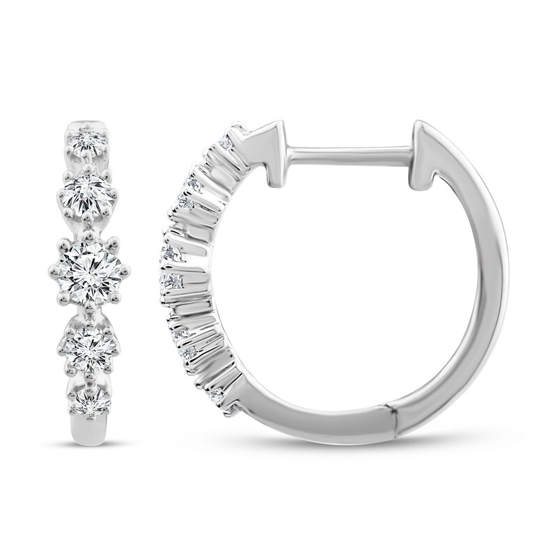 Main Image 1 of Diamond Hoop Earrings 1/2 ct tw Round 10K White Gold