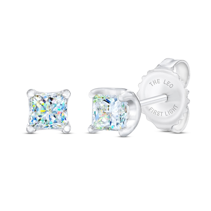 Main Image 1 of THE LEO First Light Diamond Solitaire Stud Earrings 1/4 ct tw Princess 14K White Gold (I1/I)