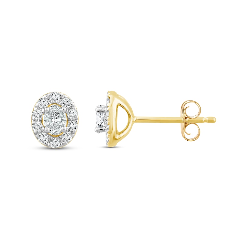 Main Image 1 of Diamond Stud Earrings 1/3 ct tw Oval/Round 10K Yellow Gold