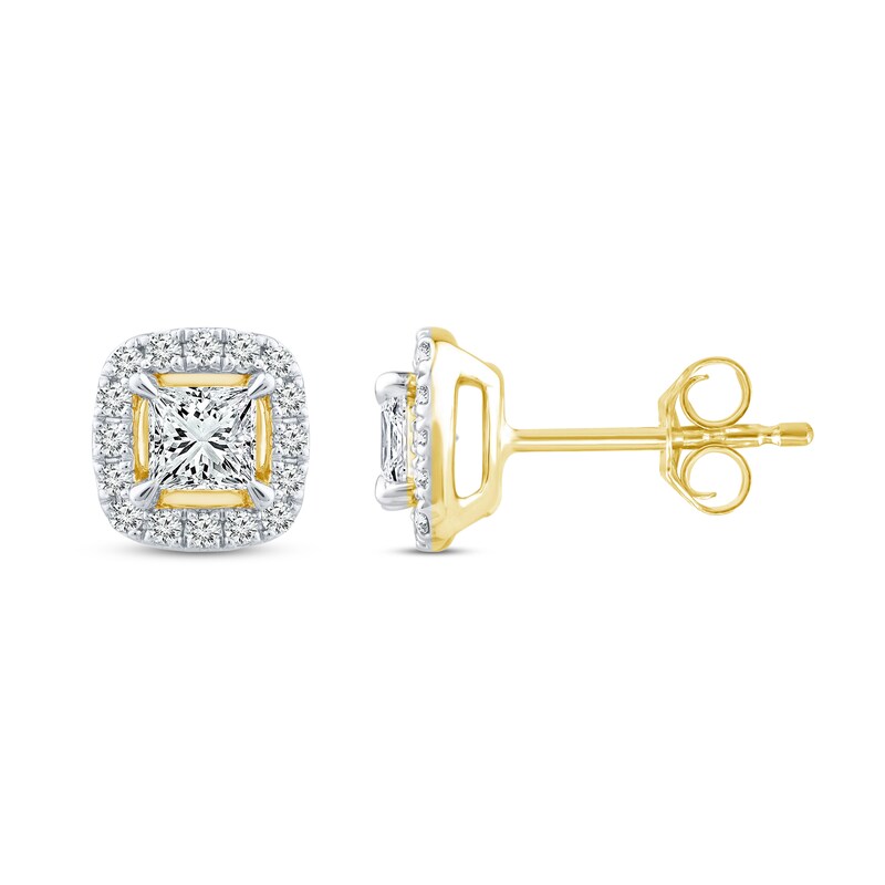 Main Image 1 of Diamond Stud Earrings 1/2 ct tw Princess/Round 10K Yellow Gold