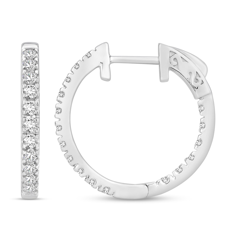 Main Image 1 of Diamond Hoop Earrings 1 ct tw Round 18K White Gold