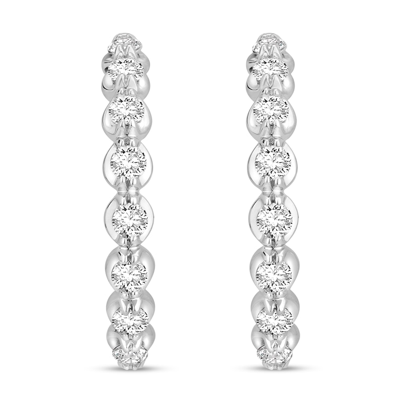 Main Image 2 of Diamond Hoop Earrings 1-1/2 ct tw Round 18K White Gold