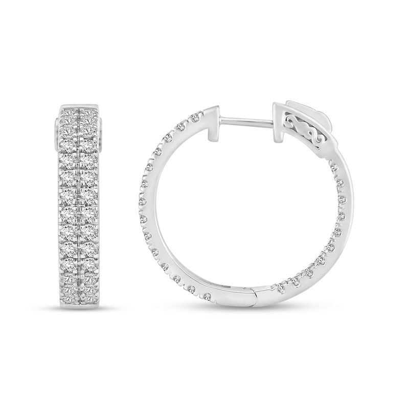 Diamond Double Hoop Earrings 2 ct tw Round 18K White Gold