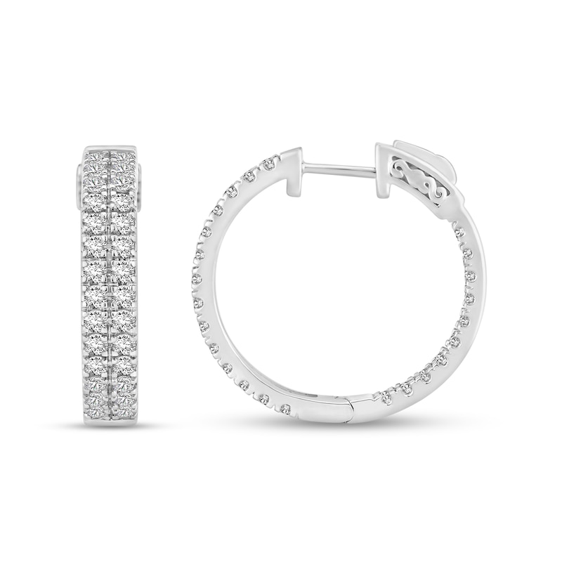 Main Image 1 of Diamond Double Hoop Earrings 3 ct tw Round 18K White Gold