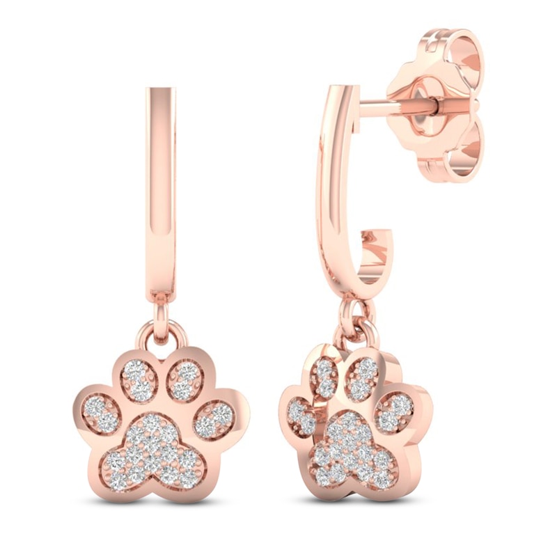 Main Image 1 of Diamond Paw Earrings 1/10 ct tw Round 10K Rose Gold