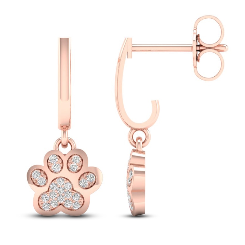 Main Image 3 of Diamond Paw Earrings 1/10 ct tw Round 10K Rose Gold
