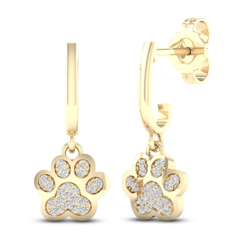 Main Image 1 of Diamond Paw Earrings 1/10 ct tw Round 10K Yellow Gold