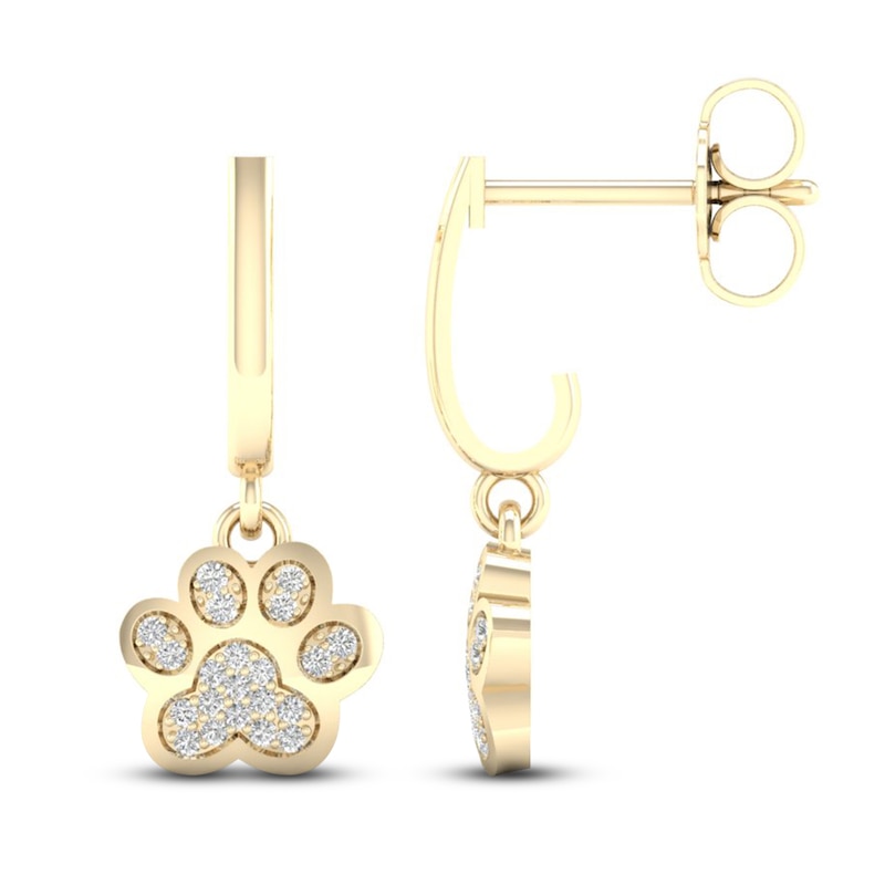 Main Image 3 of Diamond Paw Earrings 1/10 ct tw Round 10K Yellow Gold