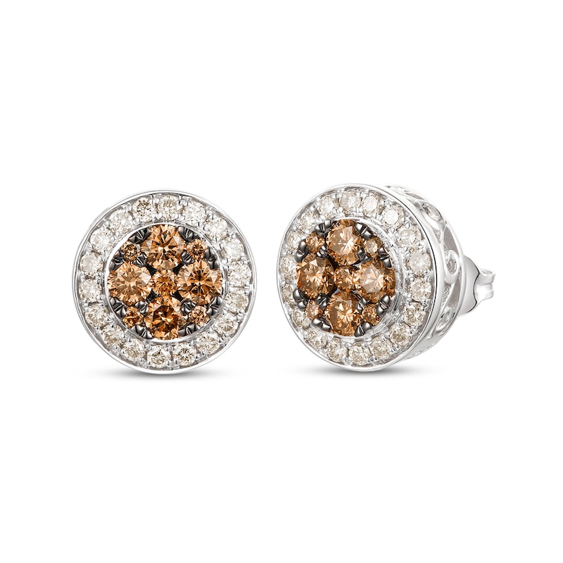 Main Image 1 of Le Vian Chocolate Diamond Stud Earrings 1-1/3 ct tw Round 14K Vanilla Gold